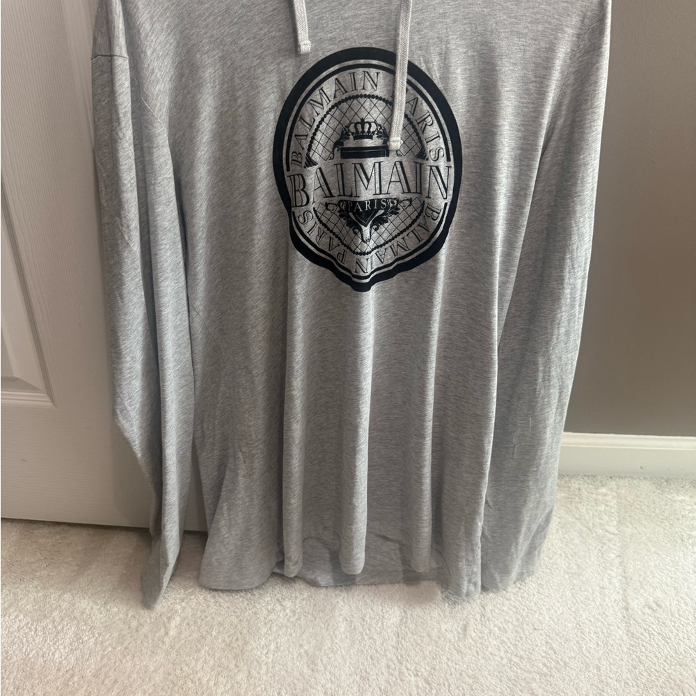 Balmain Heather Gray Logo Hoodie